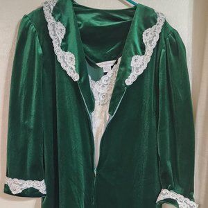 Private Luxuries Green Robe and Ivory Beaded Nightgown - Size Large